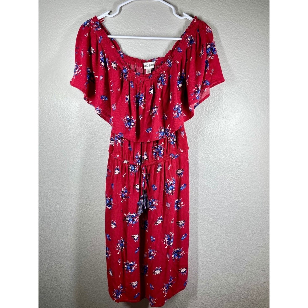 Knox Rose Red Floral Off The Shoulder Ruffle Midi Dress Women's Size L boho